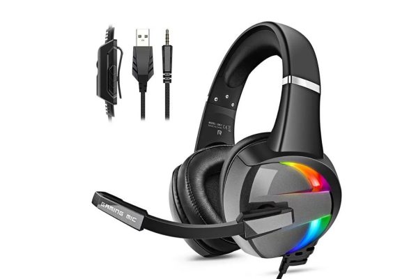 OLV RGB Gaming Headset with Noise Canceling Microphone Surround Sound LED Headphones for PS5 PS4 Xbox One PC Laptop Mac Computer PC