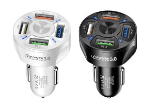 OLV USB Car Charger 4-Port Car Phone Charger Adapter QC 3.0 Port Cigarette Lighter Charger Fast Charging Adapter
