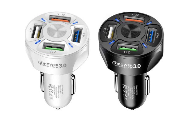 OLV USB Car Charger 4-Port Car Phone Charger Adapter QC 3.0 Port Cigarette Lighter Charger Fast Charging Adapter